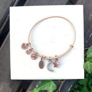 Alex and Ani Crescent Moon Charm Bracelet Rose Gold Finish - Expands 2"- 3.5"